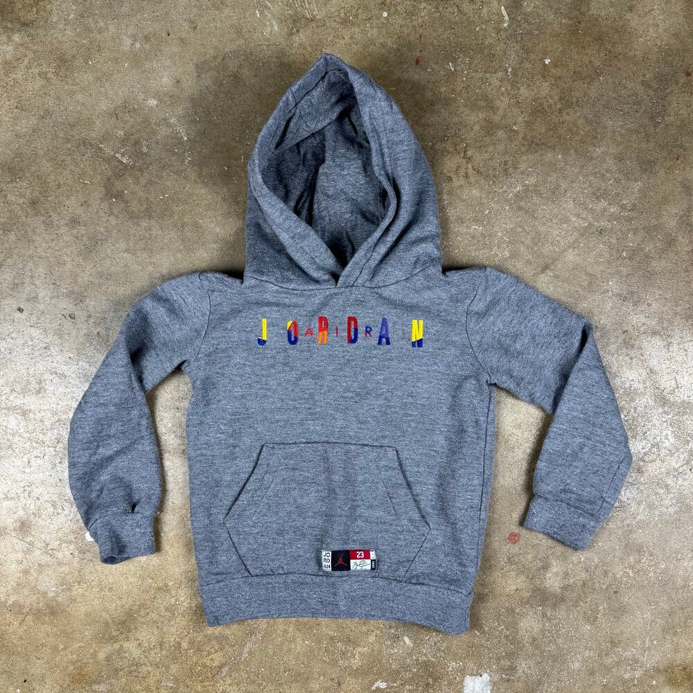 Jordan Kids Hoodie 4T‎ Gray Multicolor Logo Pullover Jumpman Fleece Sweatshirt
